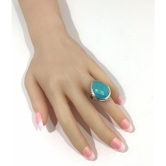 Barse Sterling Silver Large Faceted Turquoise Tear Drop Ring, Size 6.75 - Picture 10 of 12